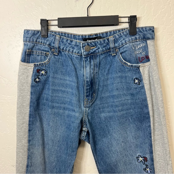 Desigual Embroidered Jogger Jeans Sweatpants Flowers LOVE Size L - Picture 5 of 16